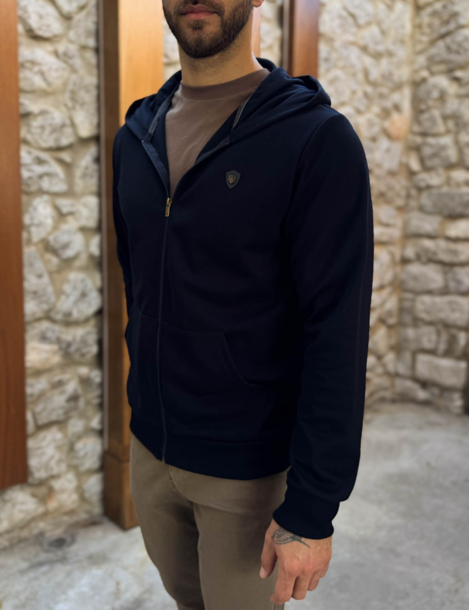 Everbest ανδρική μπλε navy ζακέτα με κουκούλα 261025 φωτογραφία